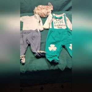 Three 0-3 Month Outfits ( St. Patrick Tagged " 60 " )